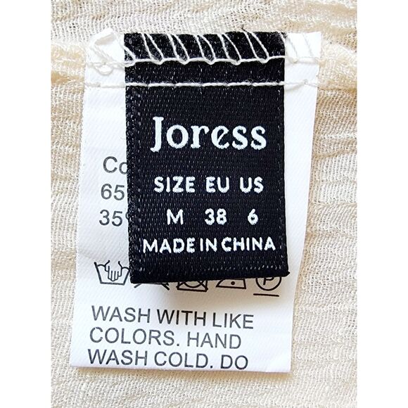 Joress M Oversized Southwest Top Hippie Pompom Low Cut Gauze Tan‎ Tassels SS - Picture 6 of 9